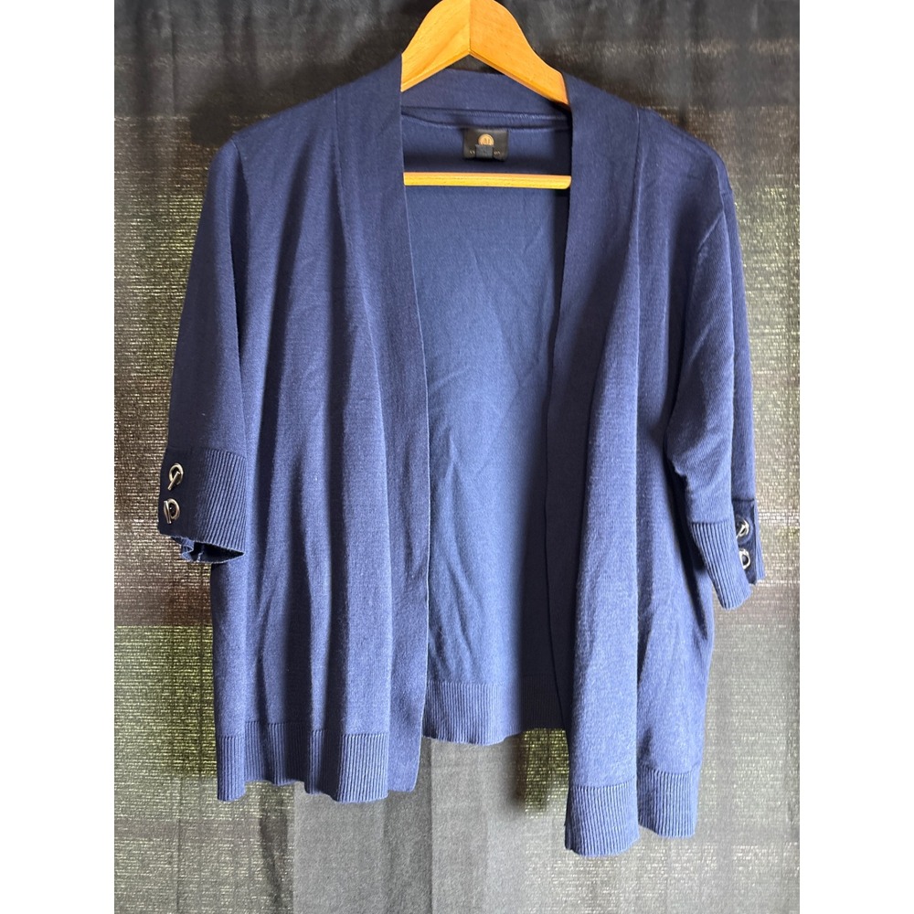 JM Collection Navy Blue Open Front Cardigan Elbow Sleeve Grommet XL
